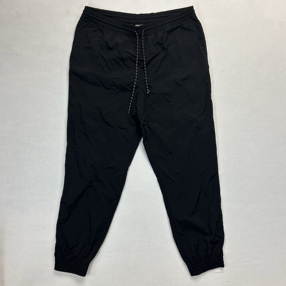 PINK Active Track Pants Joggers Womens XL High Waist Black Drawstring Pockets VS